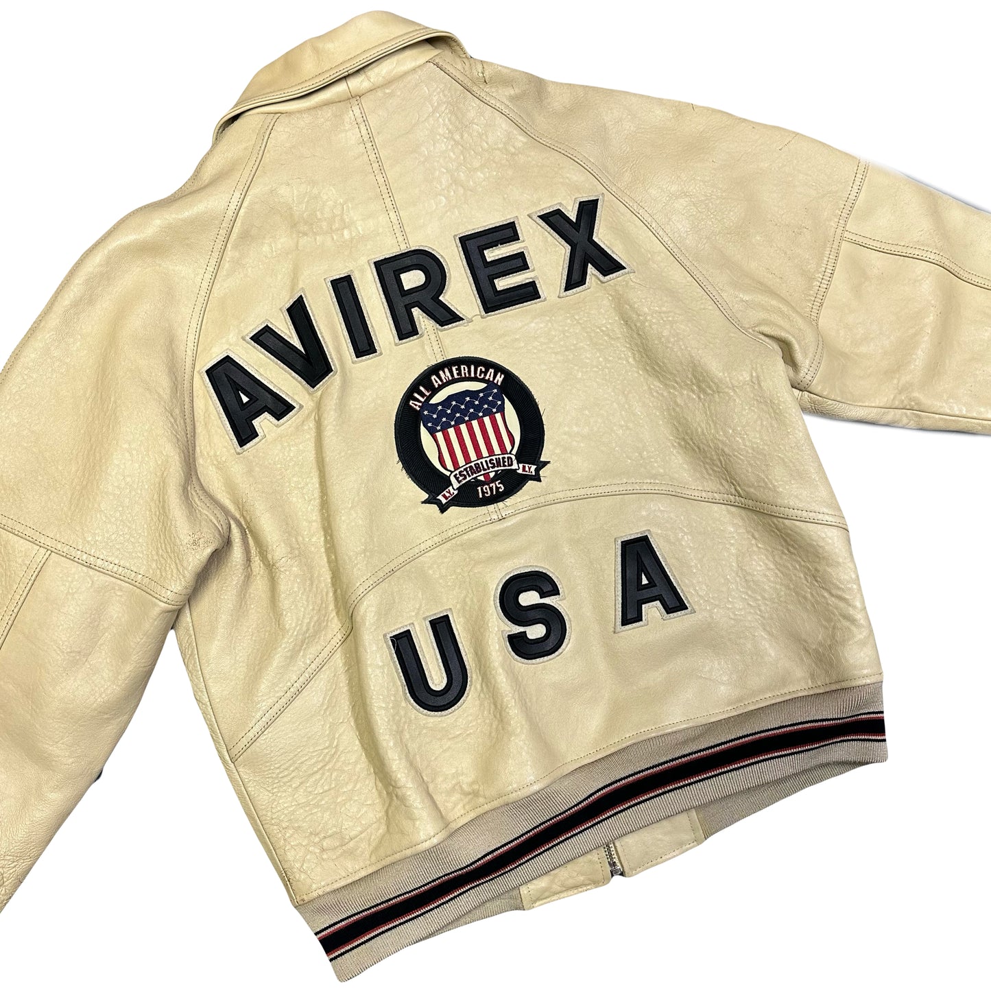Avirex Icon Leather Jacket In Beige ( M )