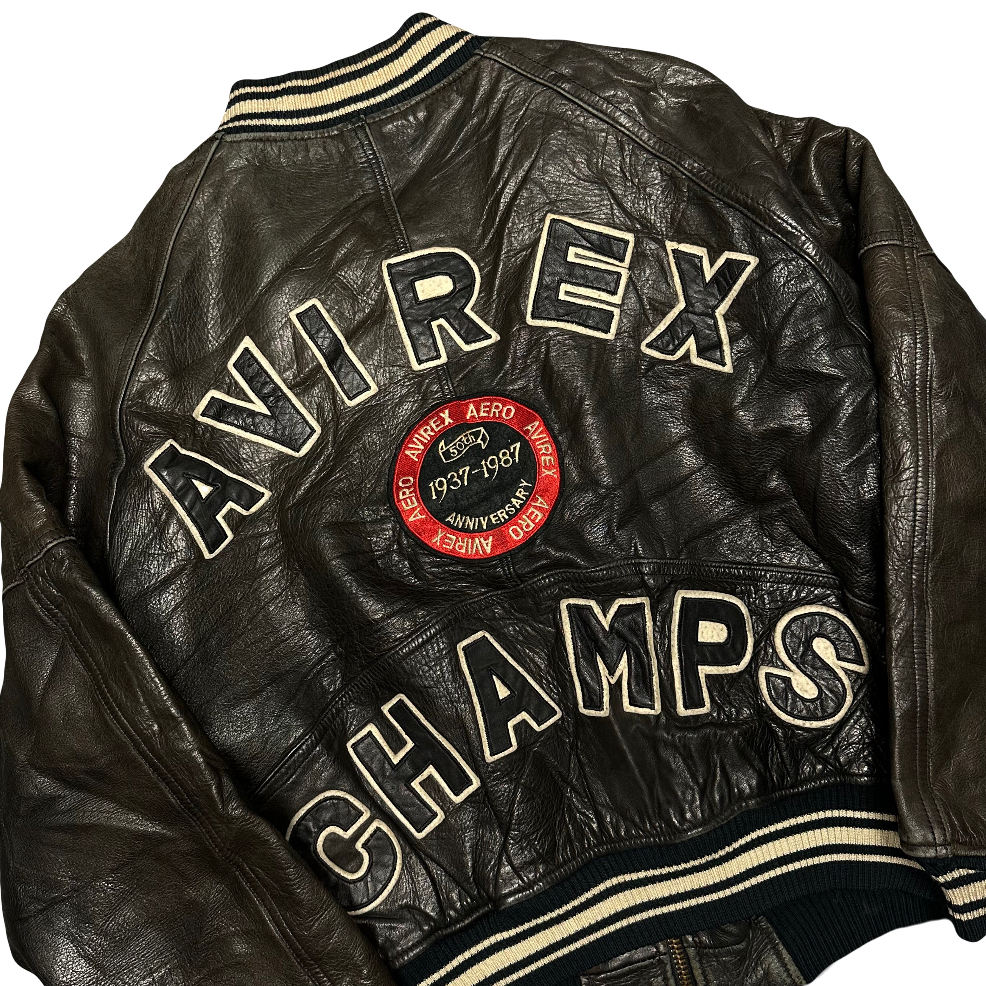 Avirex Champs Leather Bomber Jacket In Black ( S )