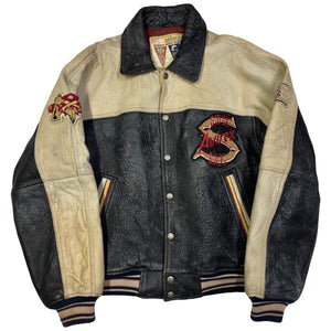 Avirex Sioux Chiefs Leather Jacket In Beige & Black ( M )