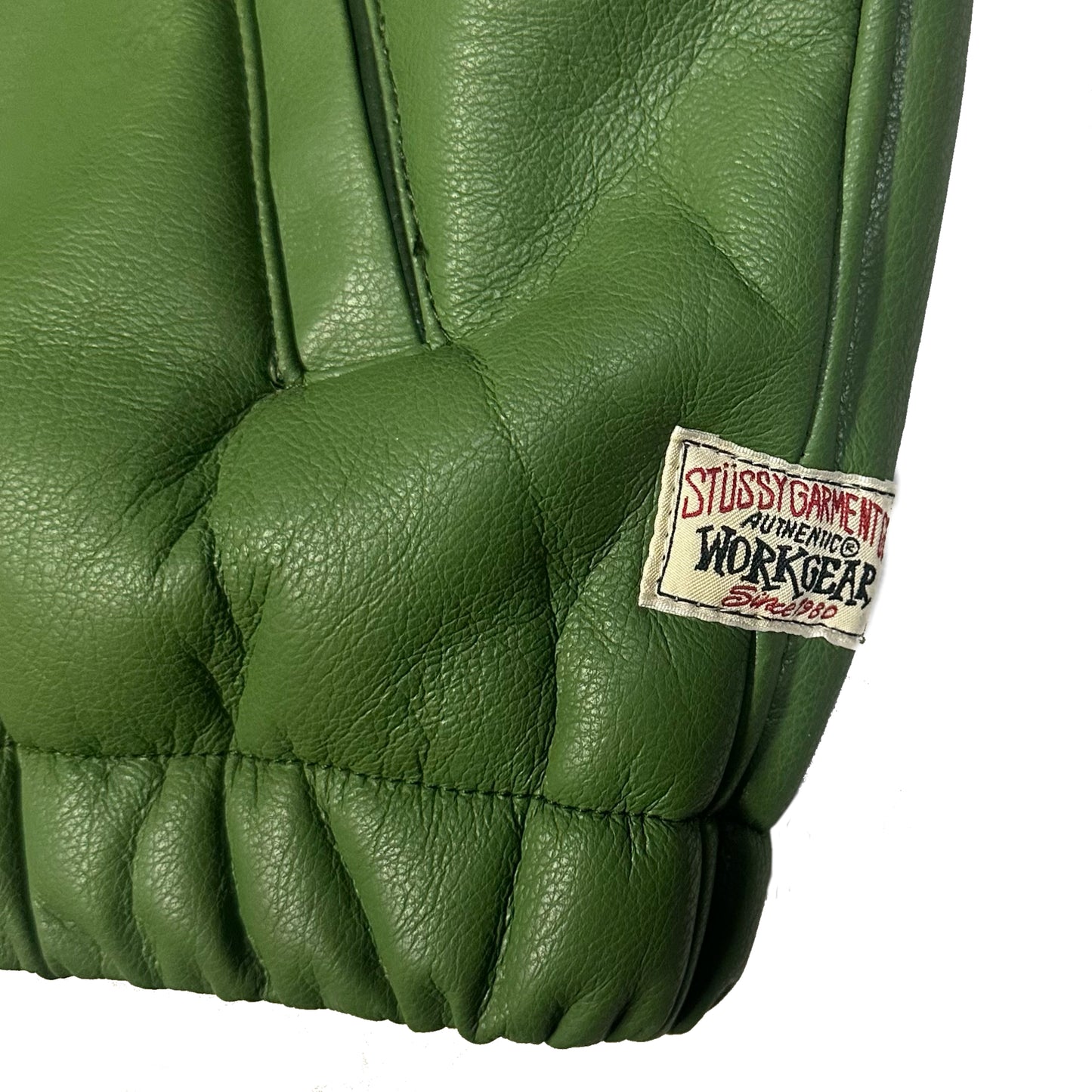 Stüssy Shearling Hooded Work Leather Jacket In Green ( XL )