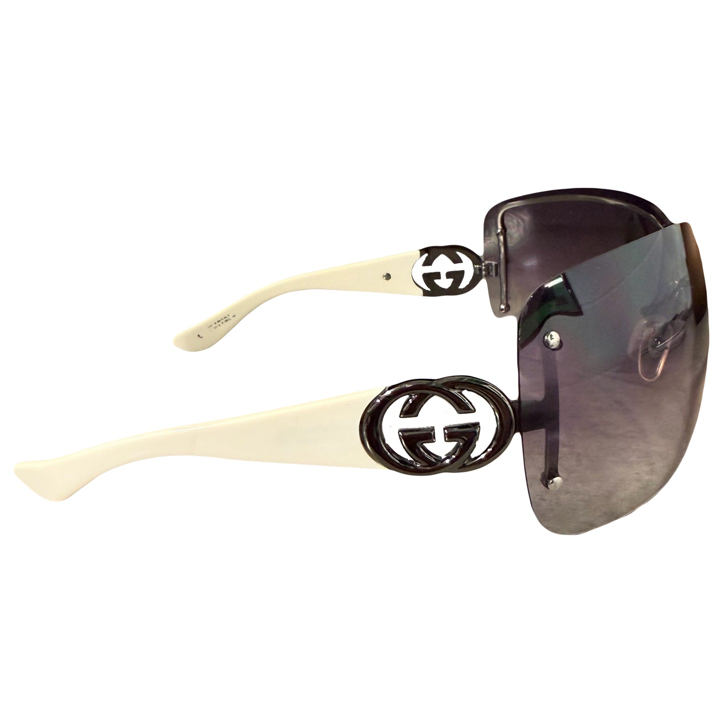 Gucci Wrap Around Sunglasses In White & Purple