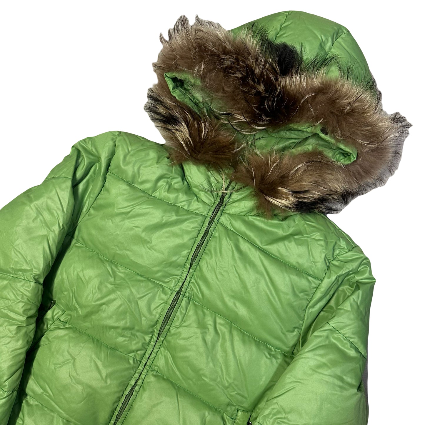 Duvetica Fur Hood Women’s Puffer Jacket In Green ( M ) - 1036 Emporium