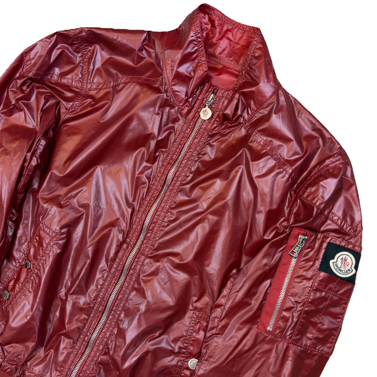 Moncler Nylon Zipped Jacket In Burgundy (S)