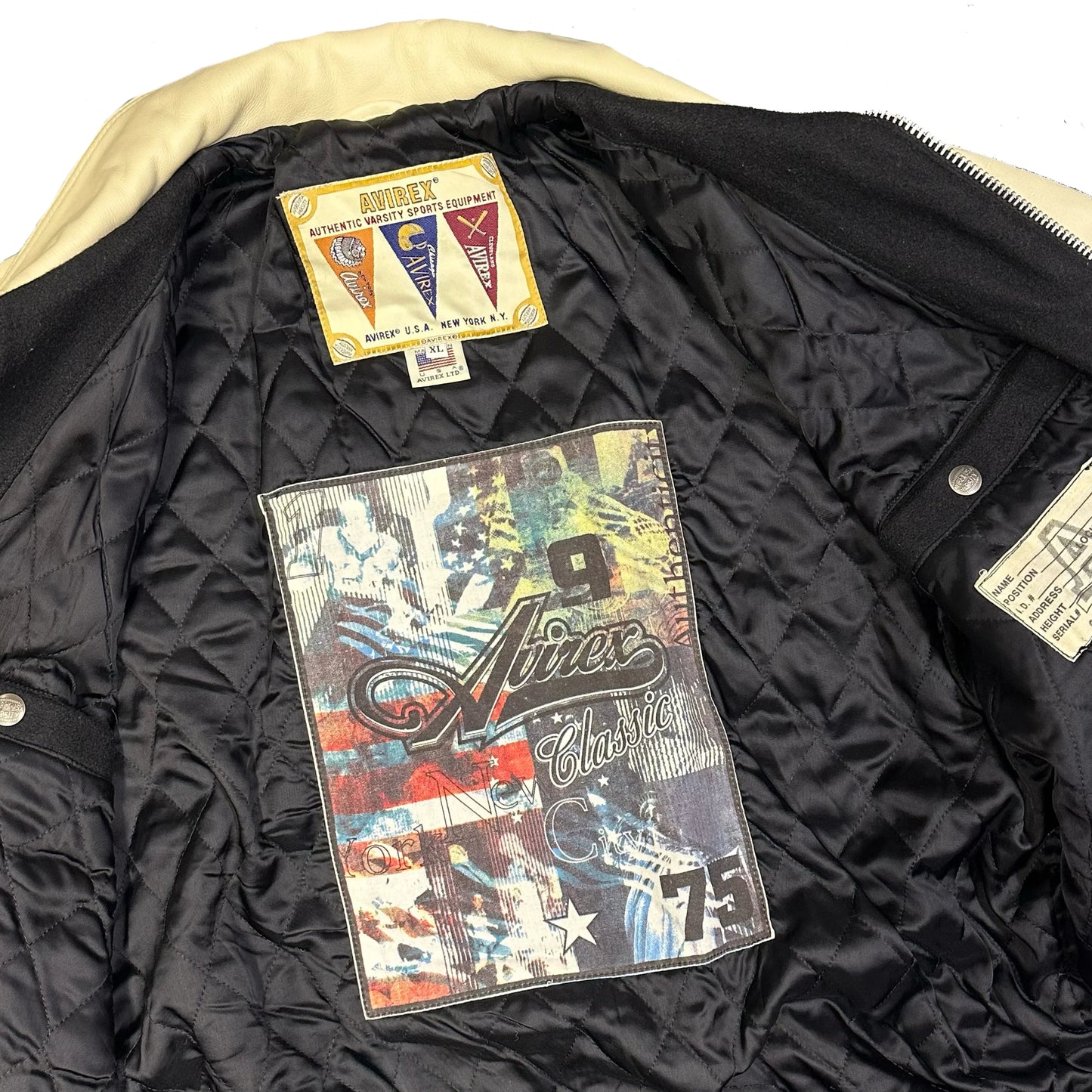 Avirex Wool & Leather Jacket In Black & Beige ( XL )