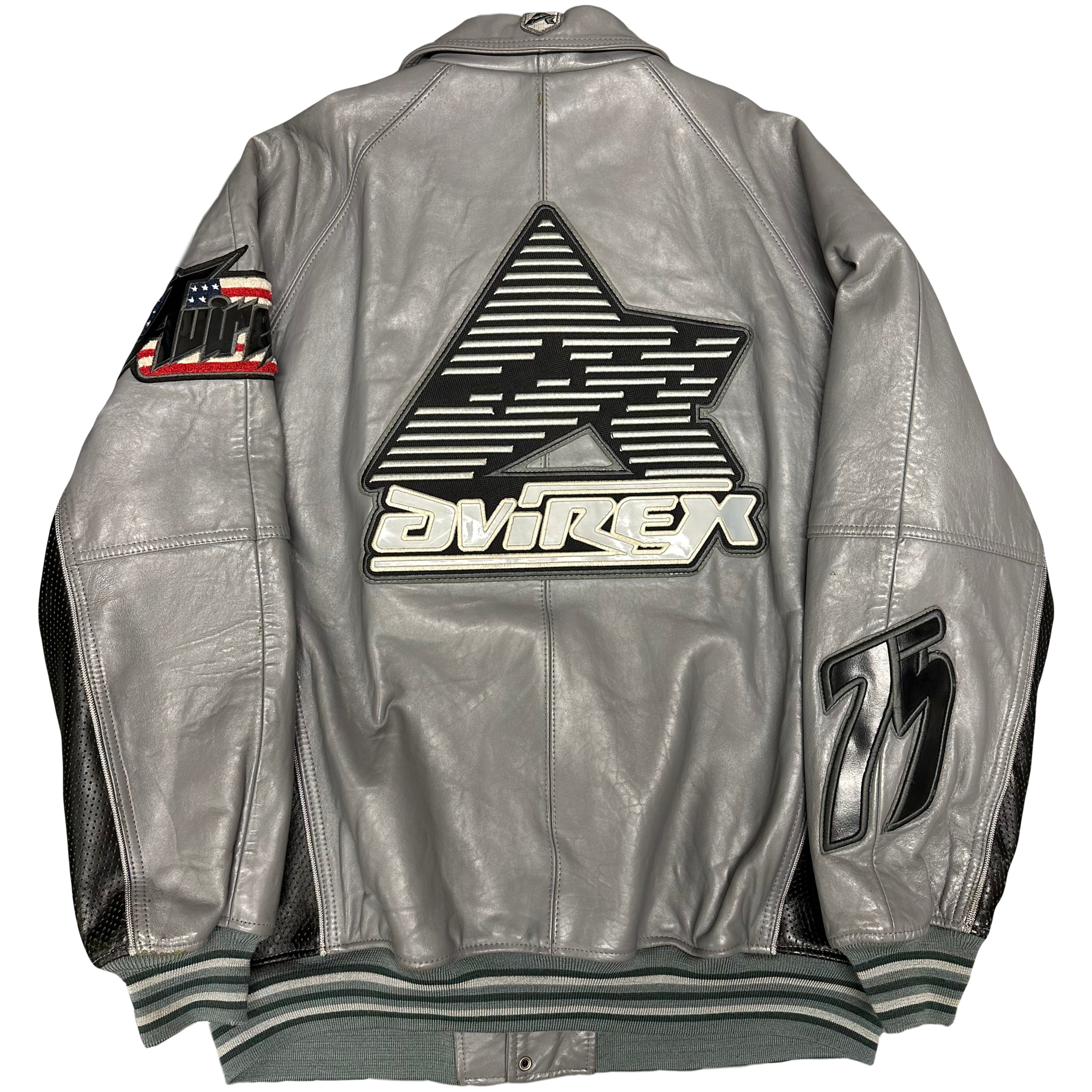 Avirex Spellout Leather Jacket In Grey ( XXXL )
