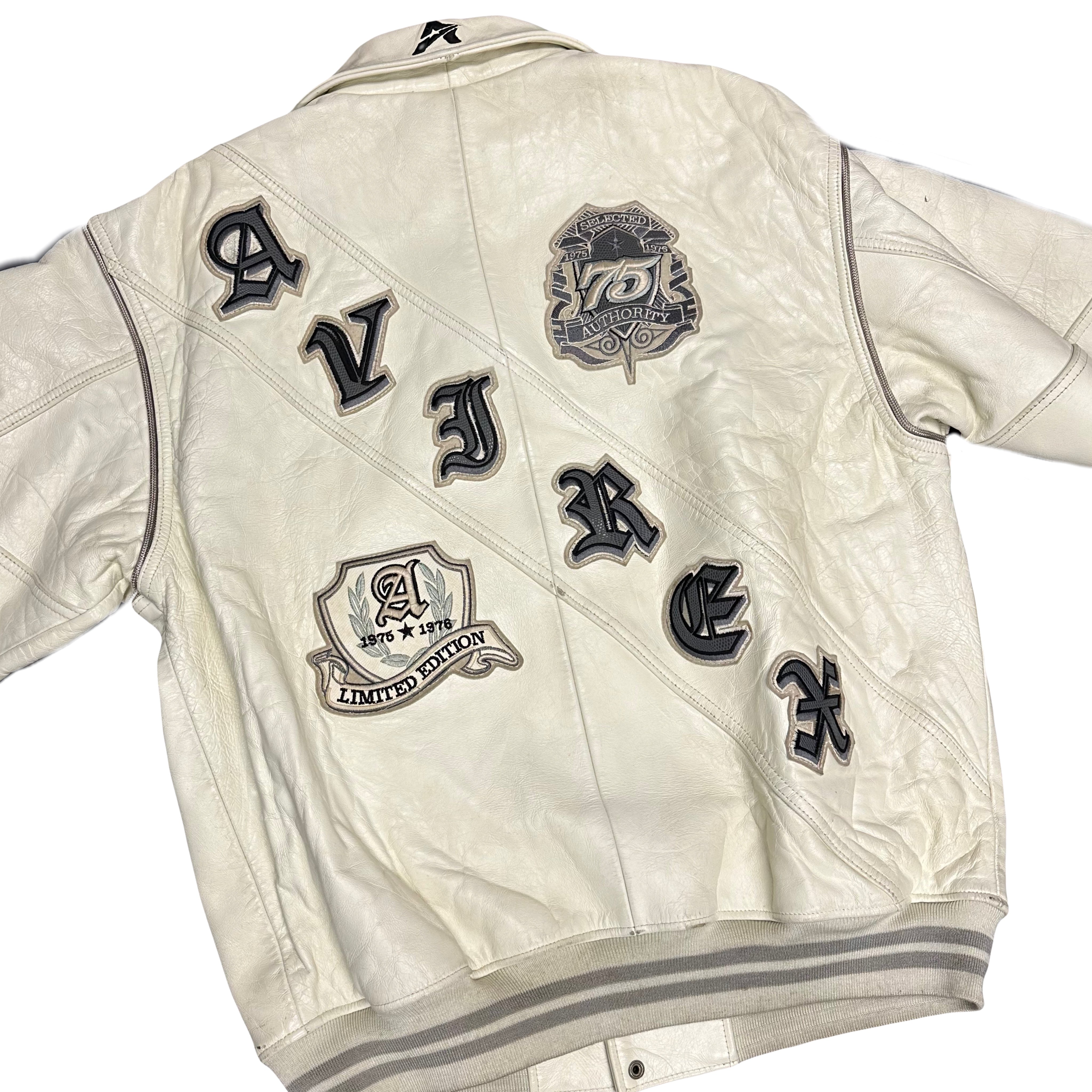 Avirex Spellout Leather Jacket In White ( XL )