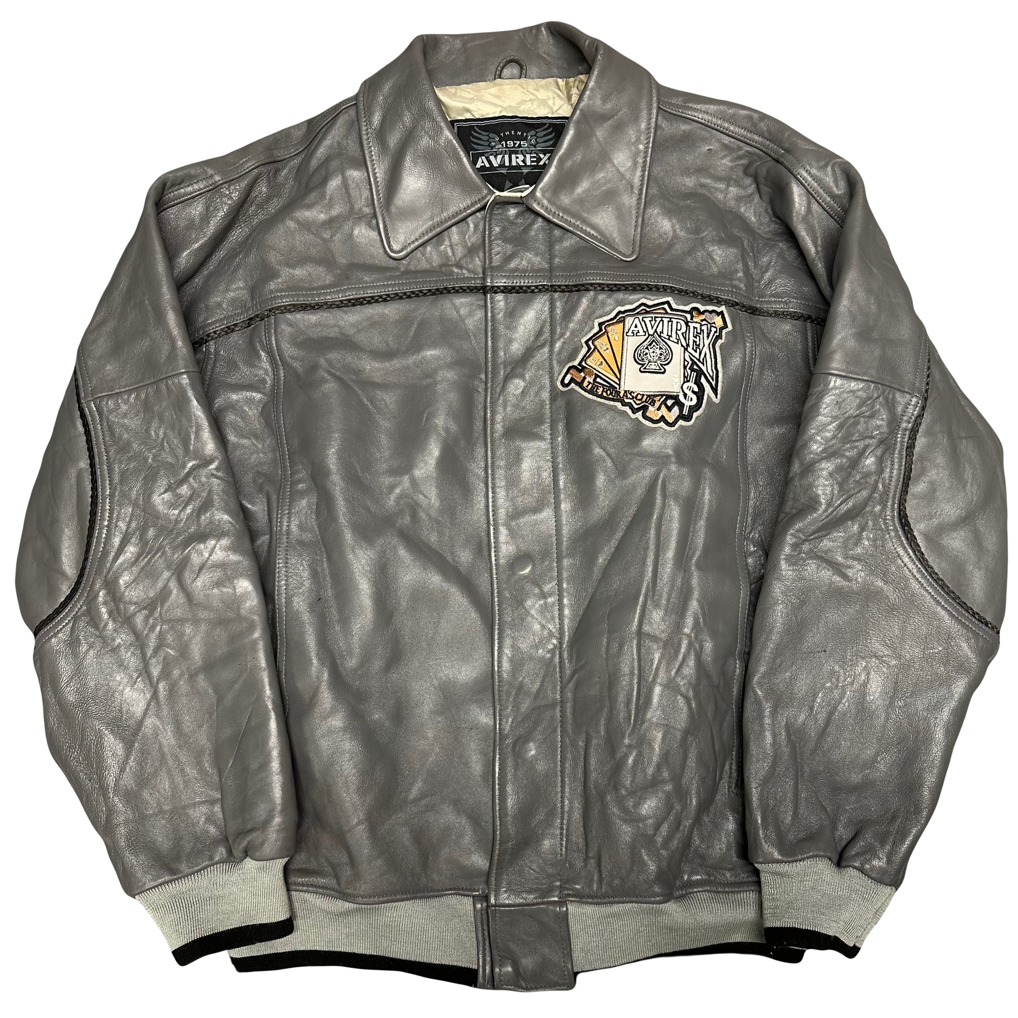 Avirex King Casino Leather Jacket In Grey ( XL )