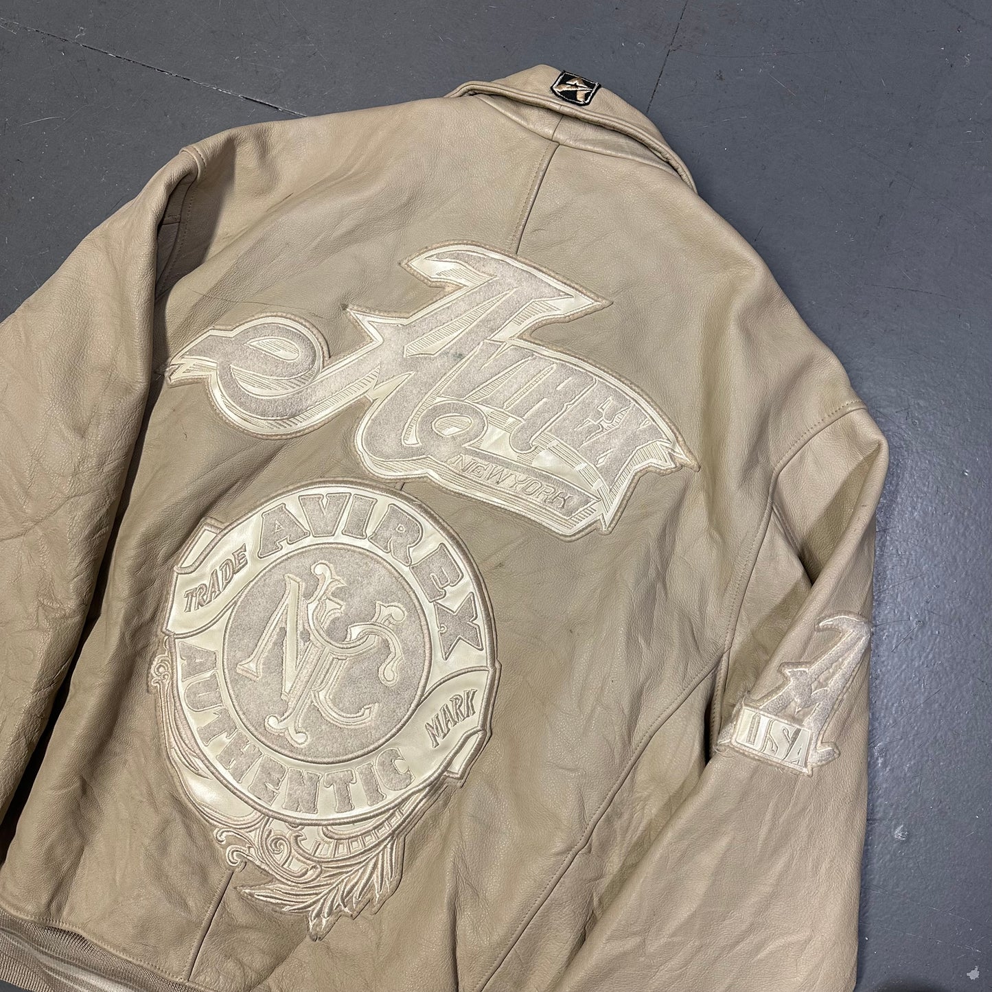 Avirex Leather Jacket In Beige ( 3XL )