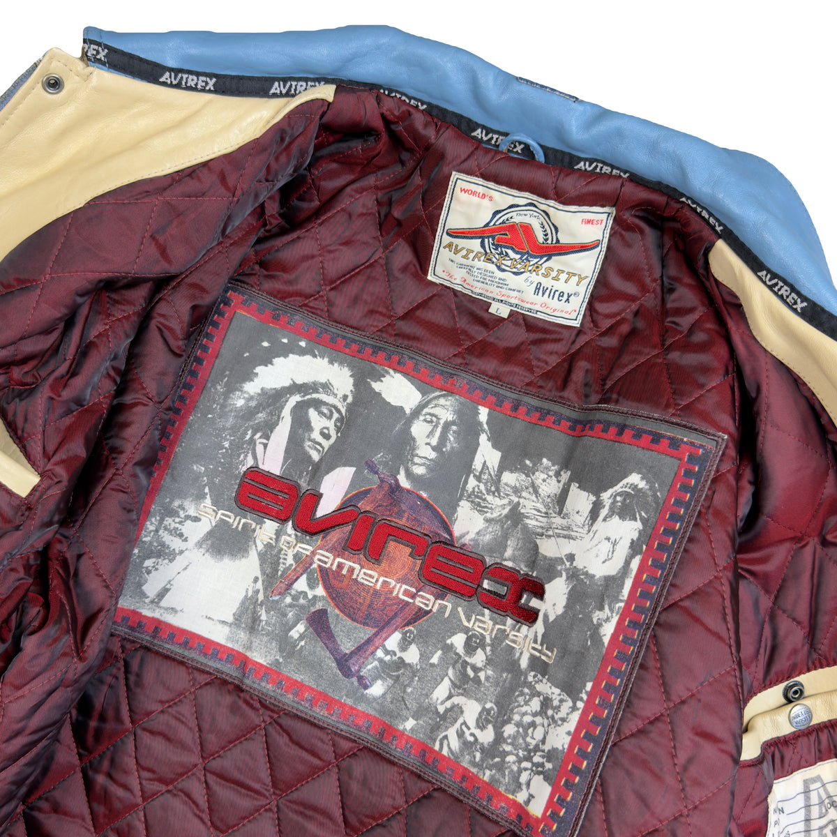 Avirex Dragons Leather Jacket In Blue & Beige (L)