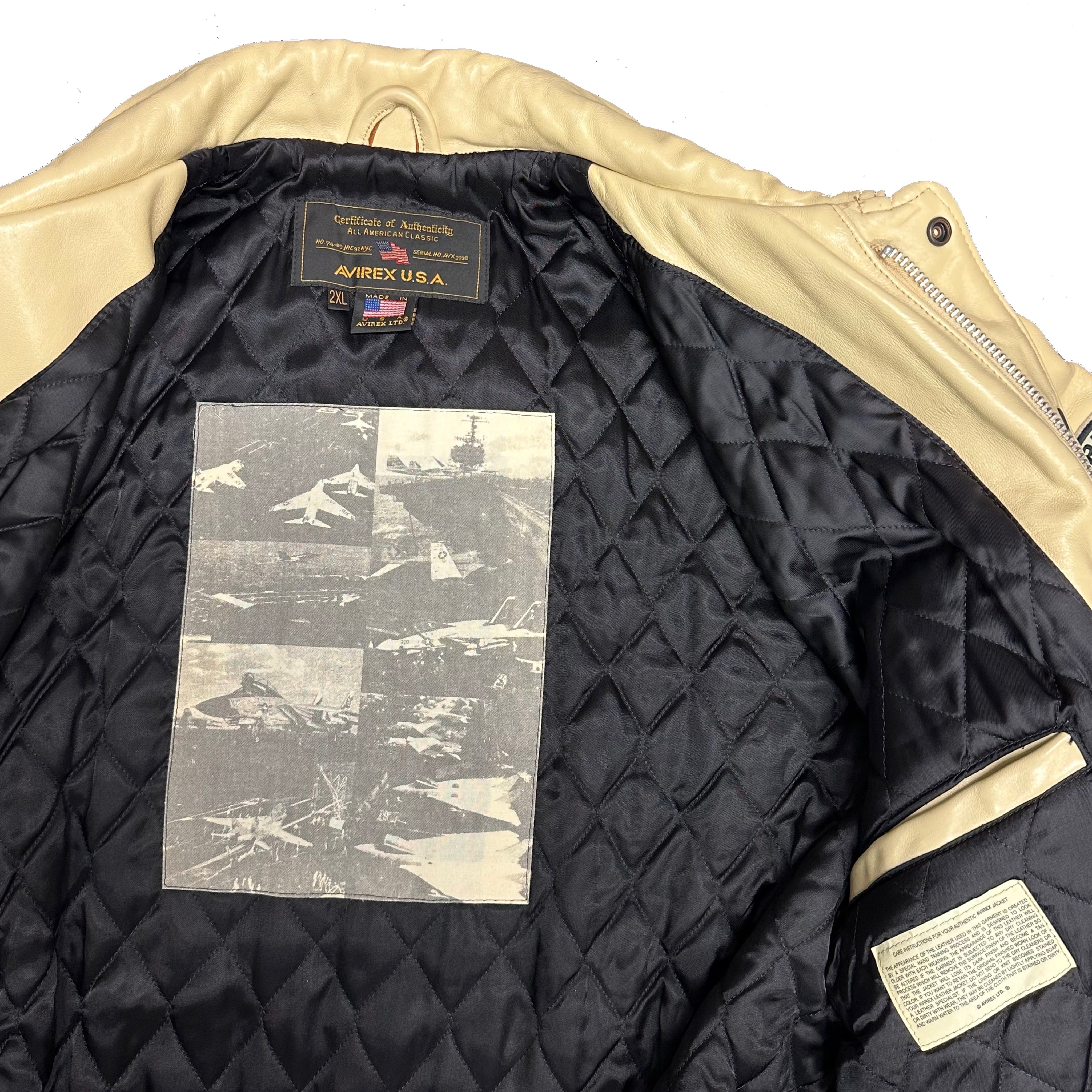 Avirex Black Aces Tuskegee Air Men Leather Jacket In Beige ( XXL )