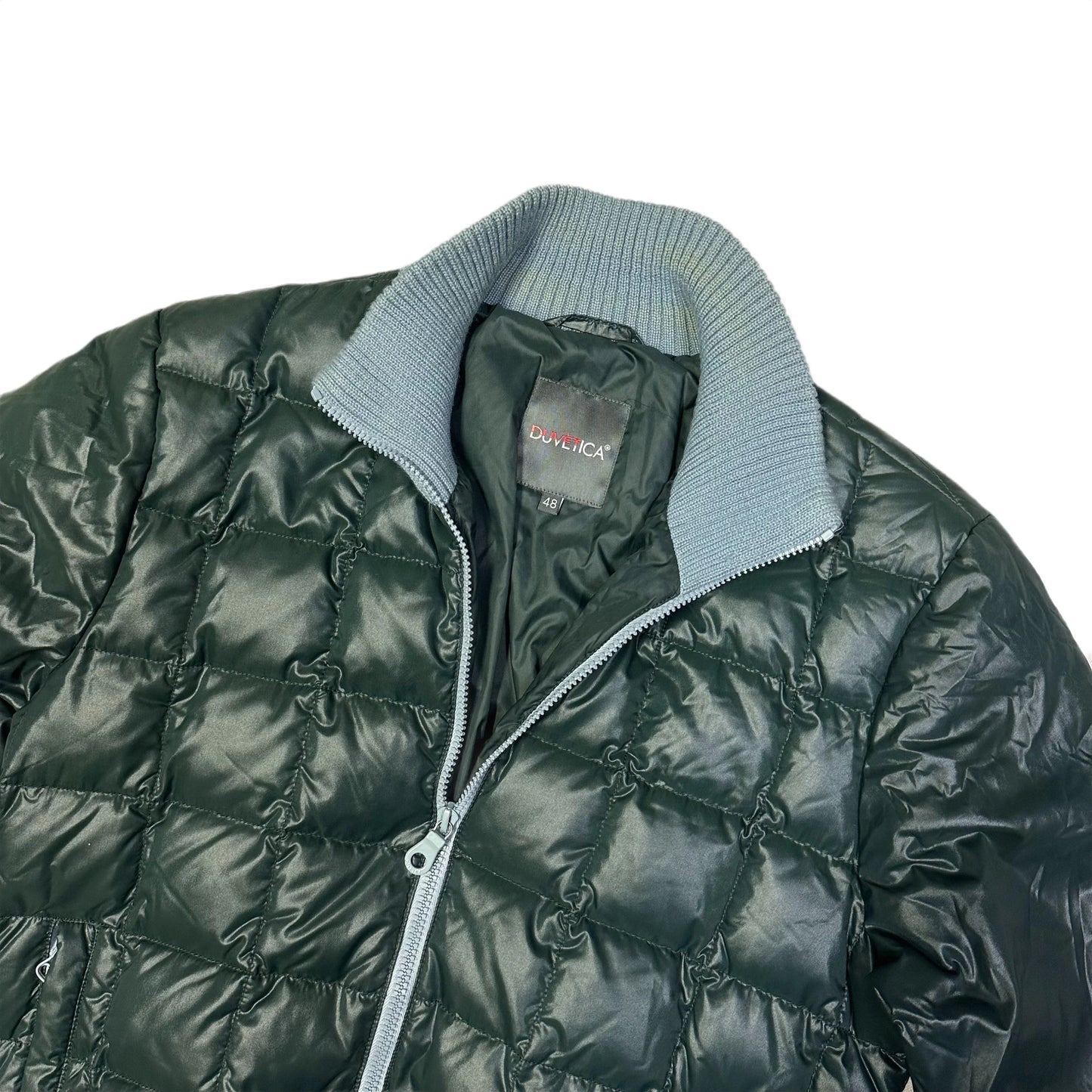Duvetica Square Stitch Puffer Jacket In Dark Green & Blue ( M )