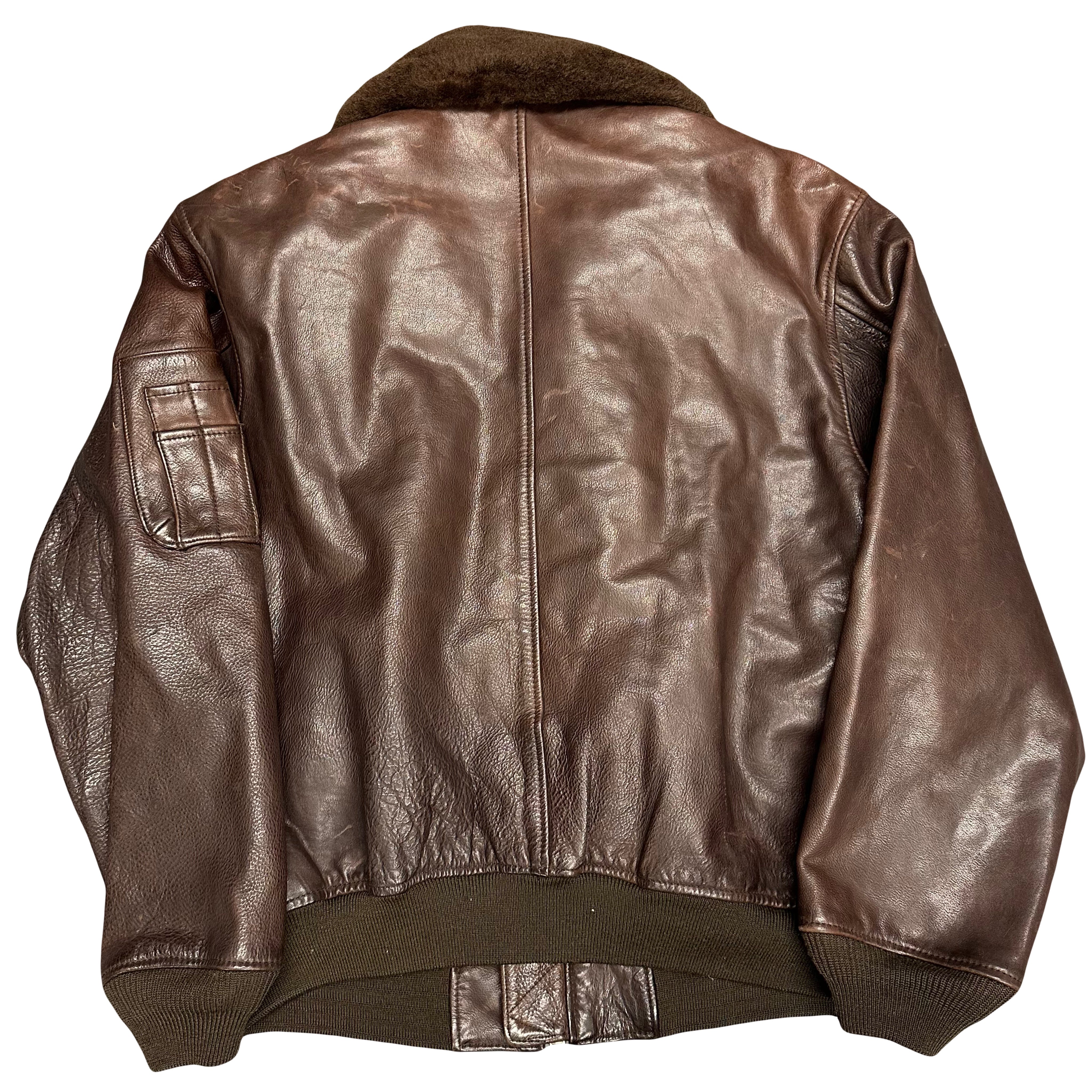 Avirex B-15 Leather Jacket In Brown With Removable Sherpa Collar ( M )