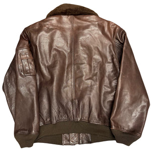 Avirex B-15 Leather Jacket In Brown With Removable Sherpa Collar ( M )