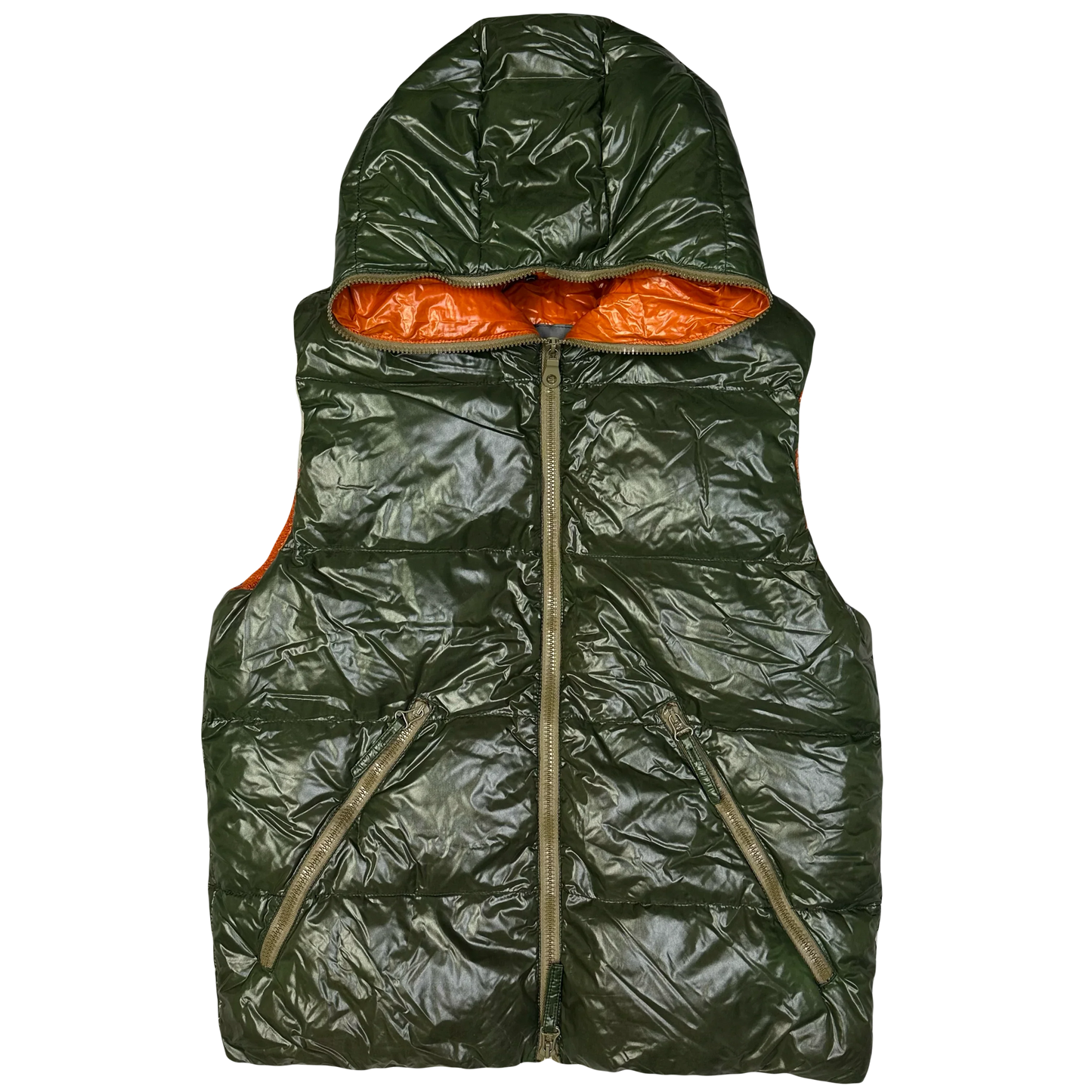 Duvetica Hooded Puffer Gilet In Khaki Green ( S )