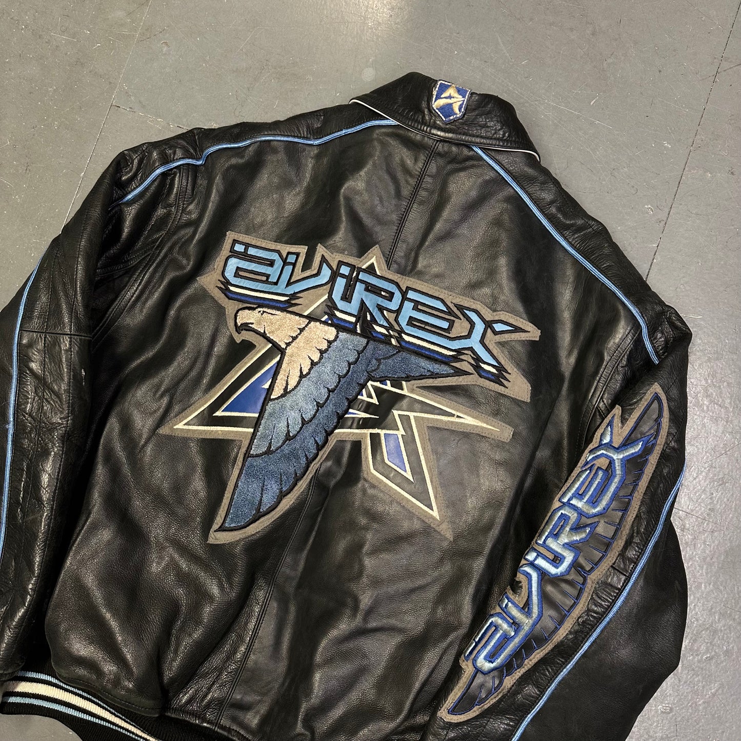 Avirex Leather Jacket In Black & Blue ( M )