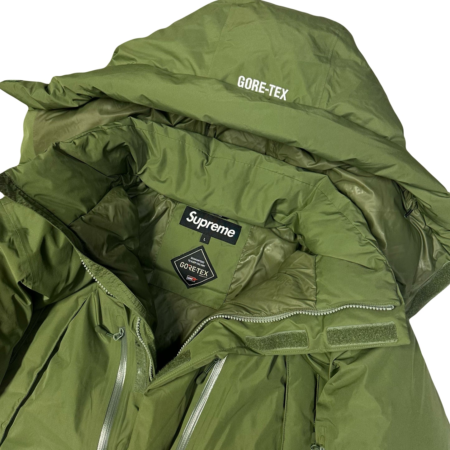 Supreme Gore-Tex Down Puffer Jacket In Olive Green ( L )