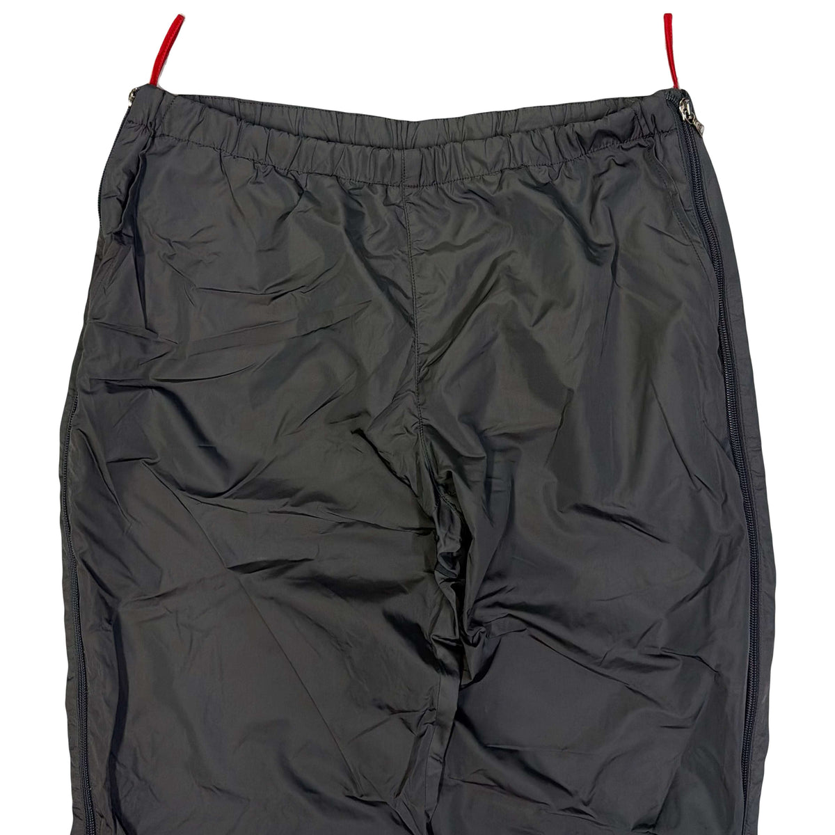 Prada Sort Full Zip Nylon Trousers In Charcoal Grey (W32)