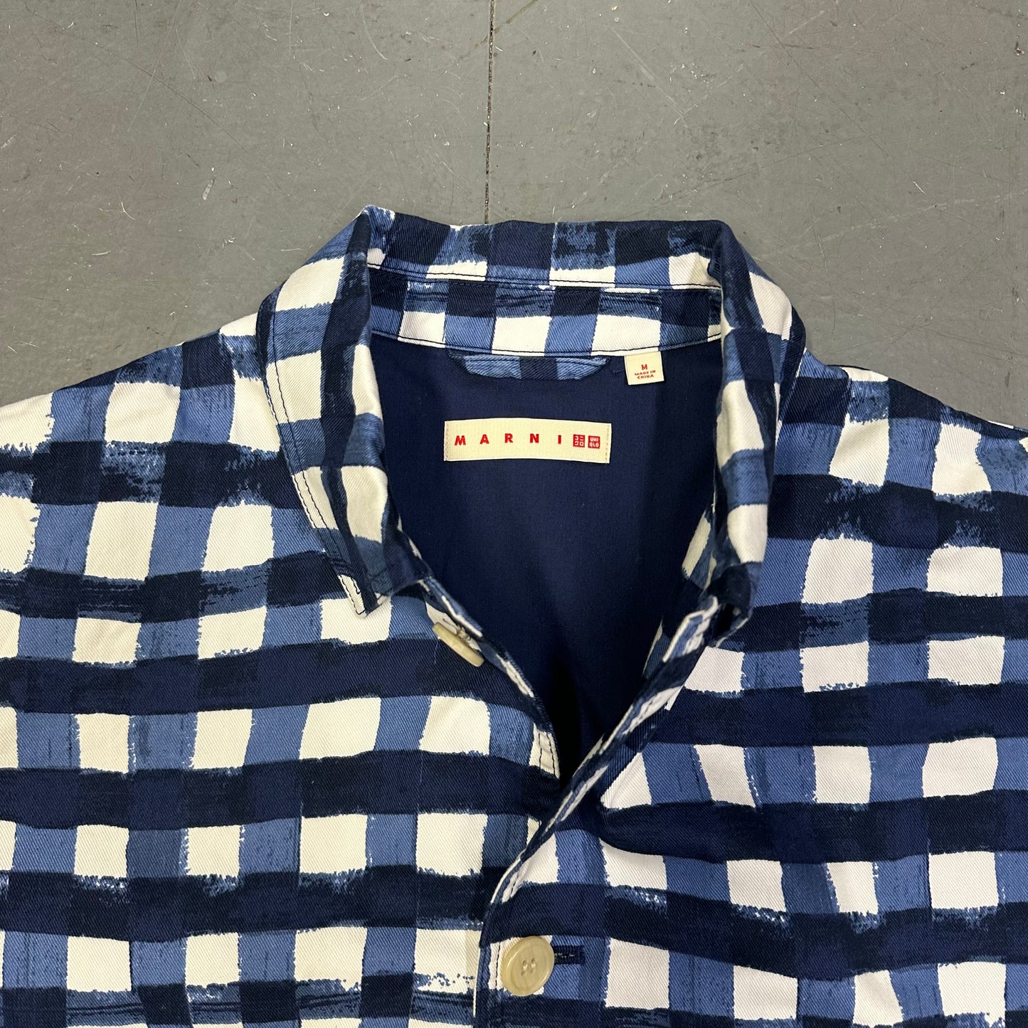 Uniqlo X Marni Collared Check Jacket In Blue & White ( M )