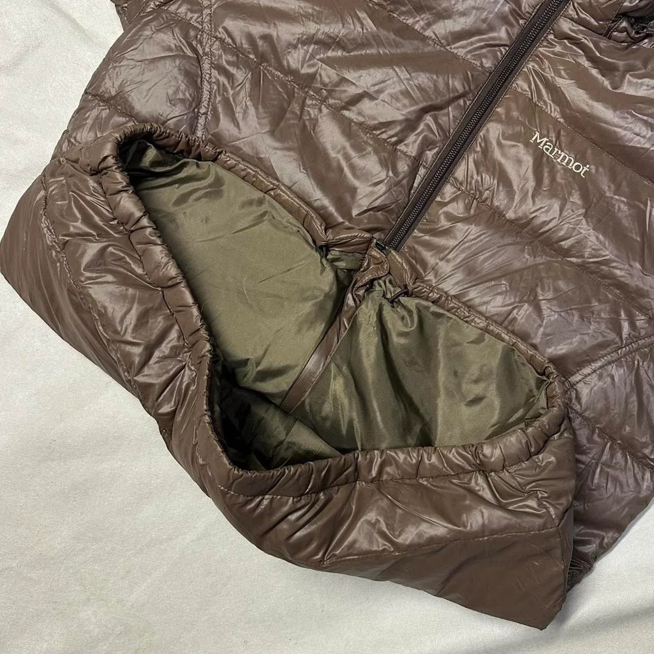 Marmot Fur Hood Puffer Jacket In Brown ( M )