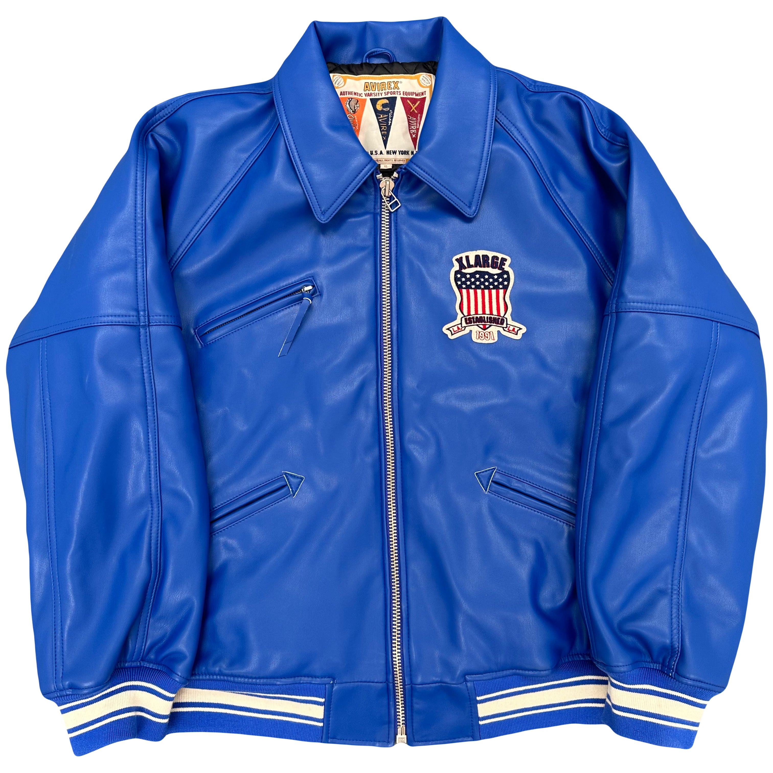 Avirex X XLARGE Icon Leather Jacket In Blue ( XL )