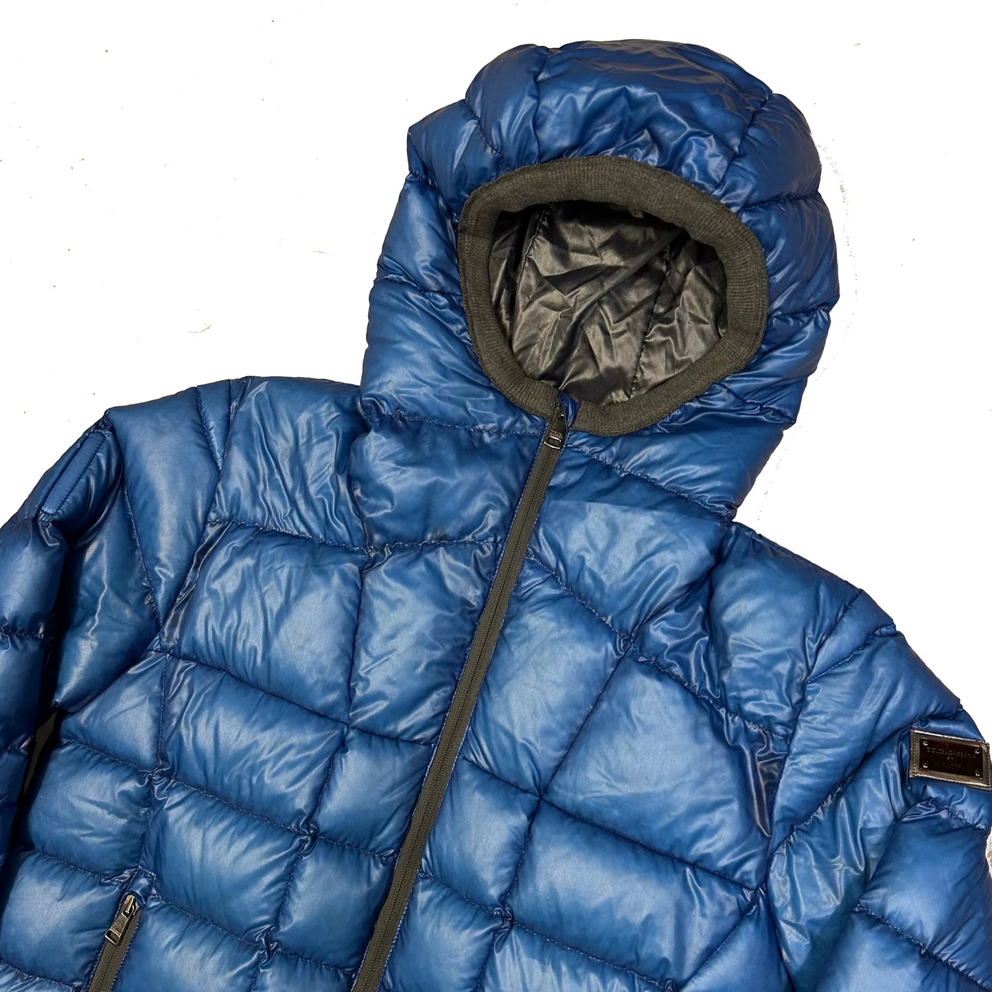 Dolce & Gabbana Square Stitch Puffer Jacket In Blue (M)