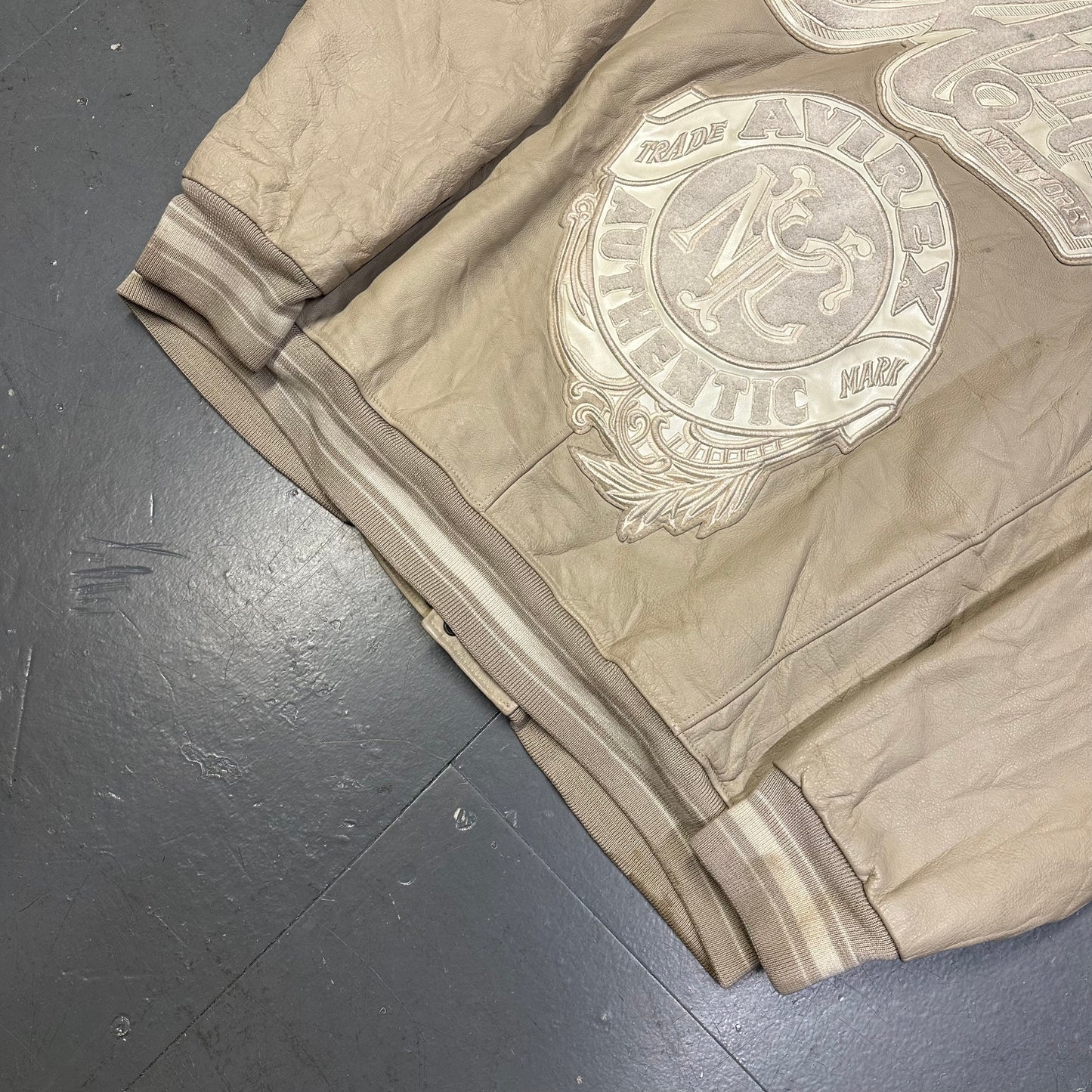 Avirex Leather Jacket In Beige ( 3XL )