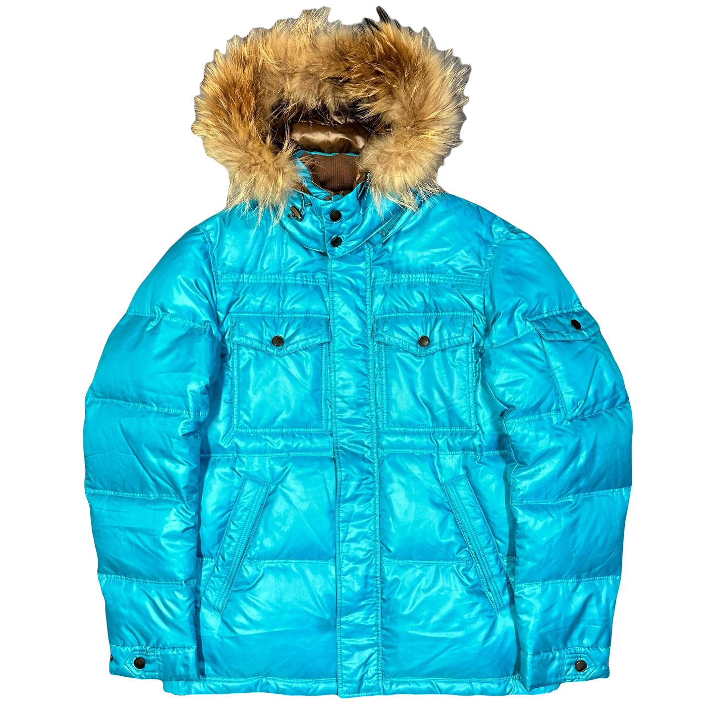 Takeo Kikuchi Puffer Jacket With Fur Hood In Blue (S)