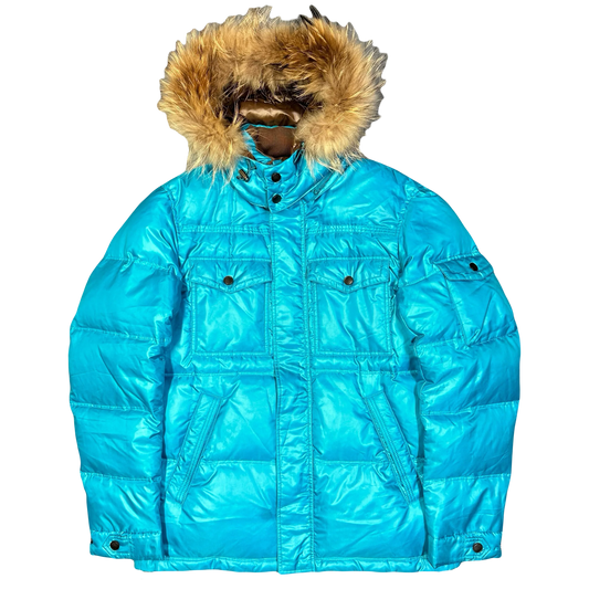 Takeo Kikuchi Puffer Jacket With Fur Hood In Blue (S)