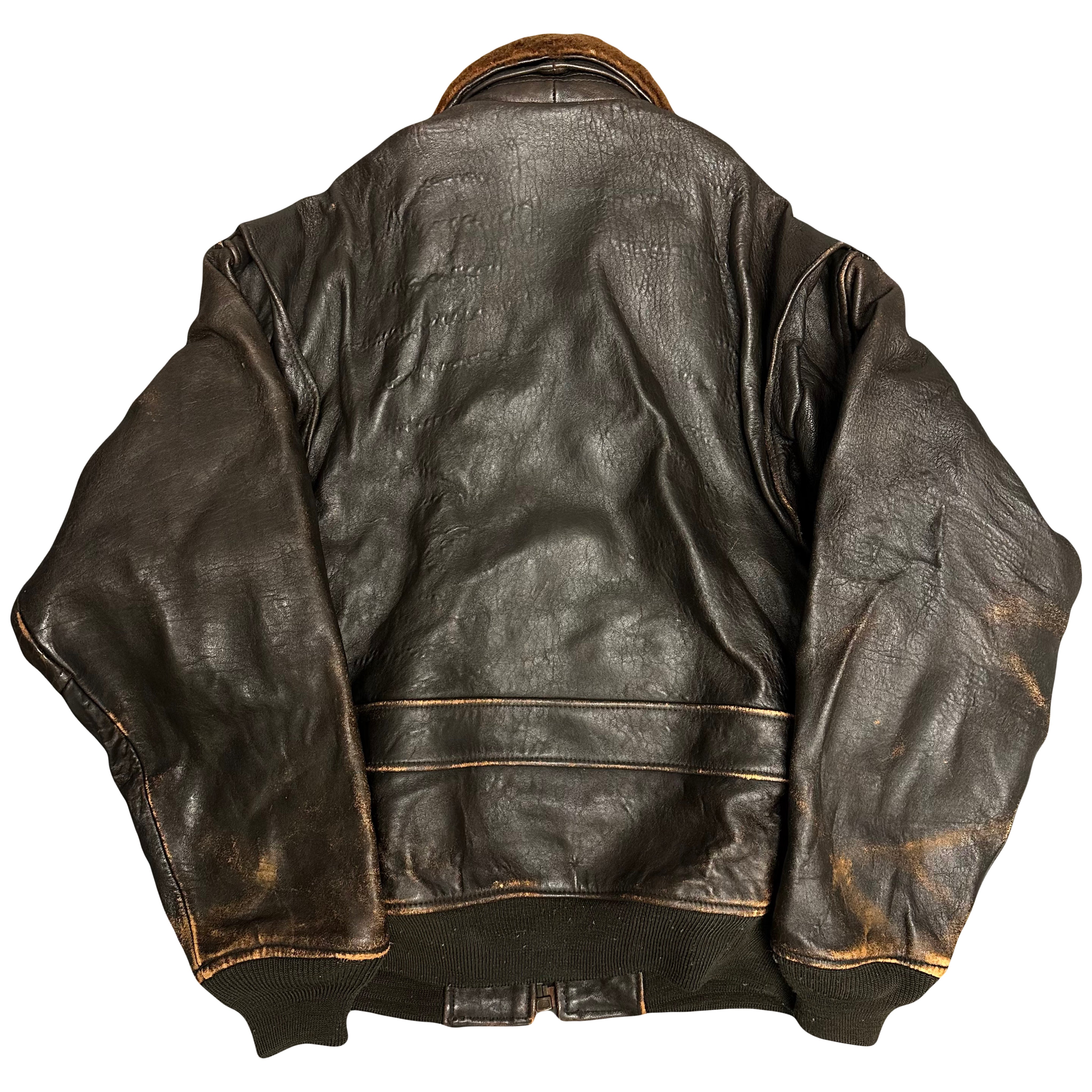 Avirex G-1 Leather Jacket In Brown With Removable Sherpa Collar ( S )