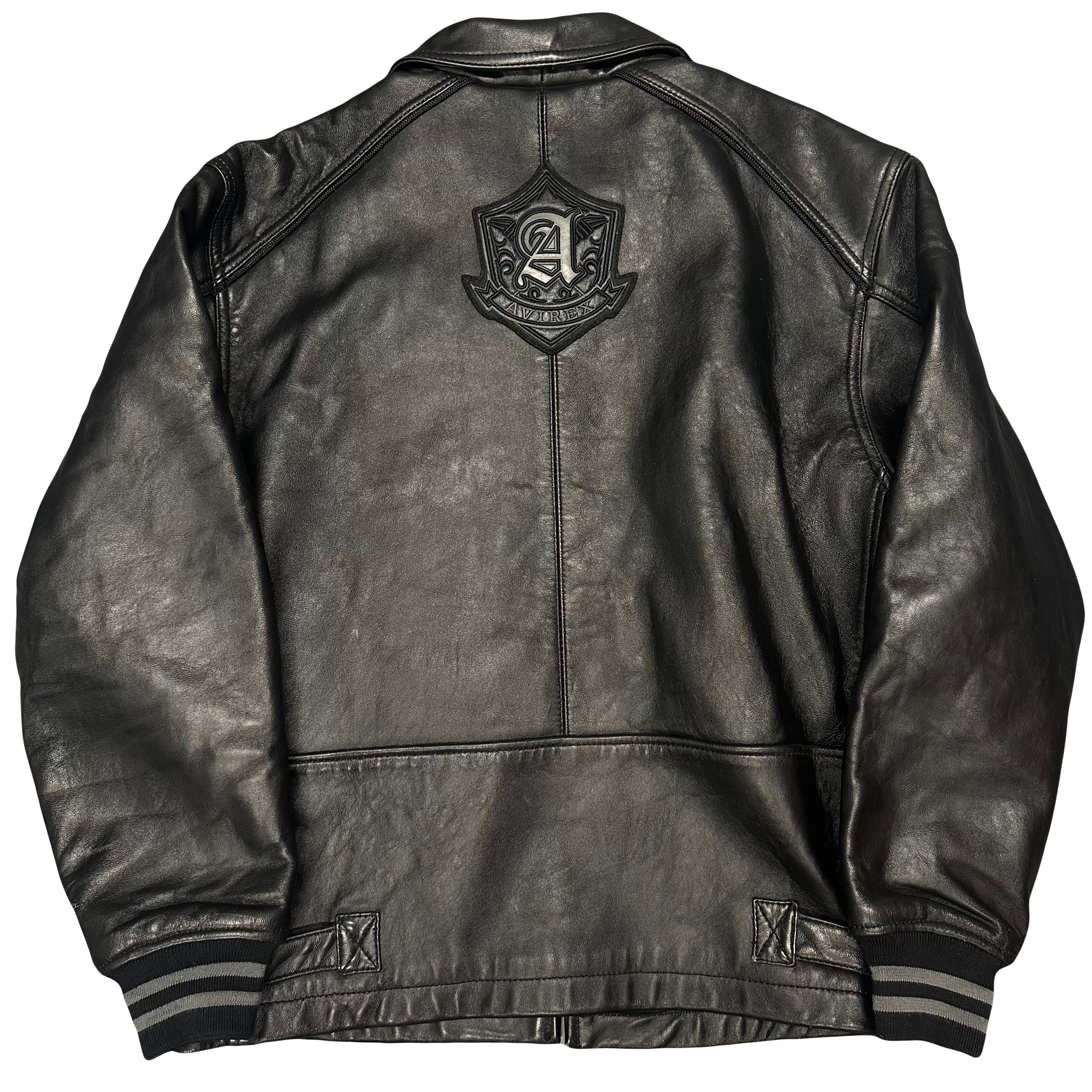Avirex Spellout Leather Jacket In Black ( L )