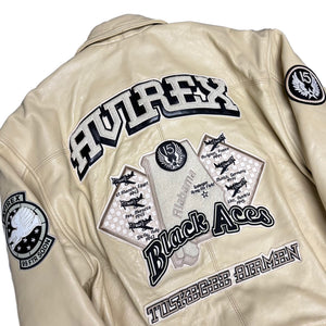 Avirex Black Aces Tuskegee Air Men Leather Jacket In Beige ( XXL )