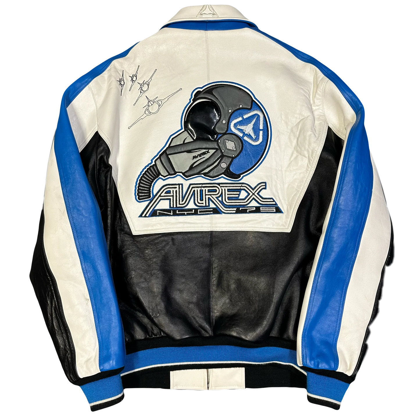 Avirex Fighter Jet Leather Jacket In White & Blue ( L )