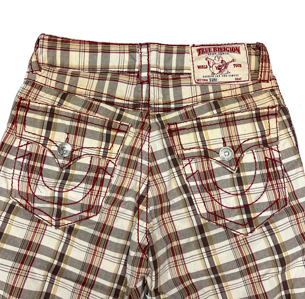 True Religion Tartan Shorts With Red Stitch ( W32 )