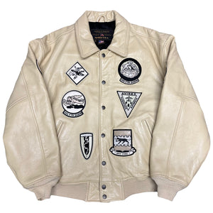 Avirex Black Aces Tuskegee Air Men Leather Jacket In Beige ( XXL )