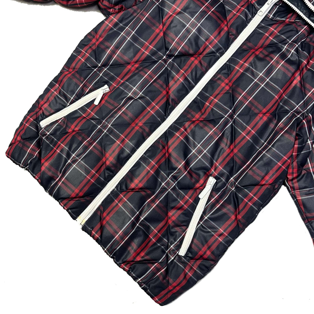 Takeo Kikuchi Diamond Stitch Plaid Puffer Jacket In Navy & Red (M)