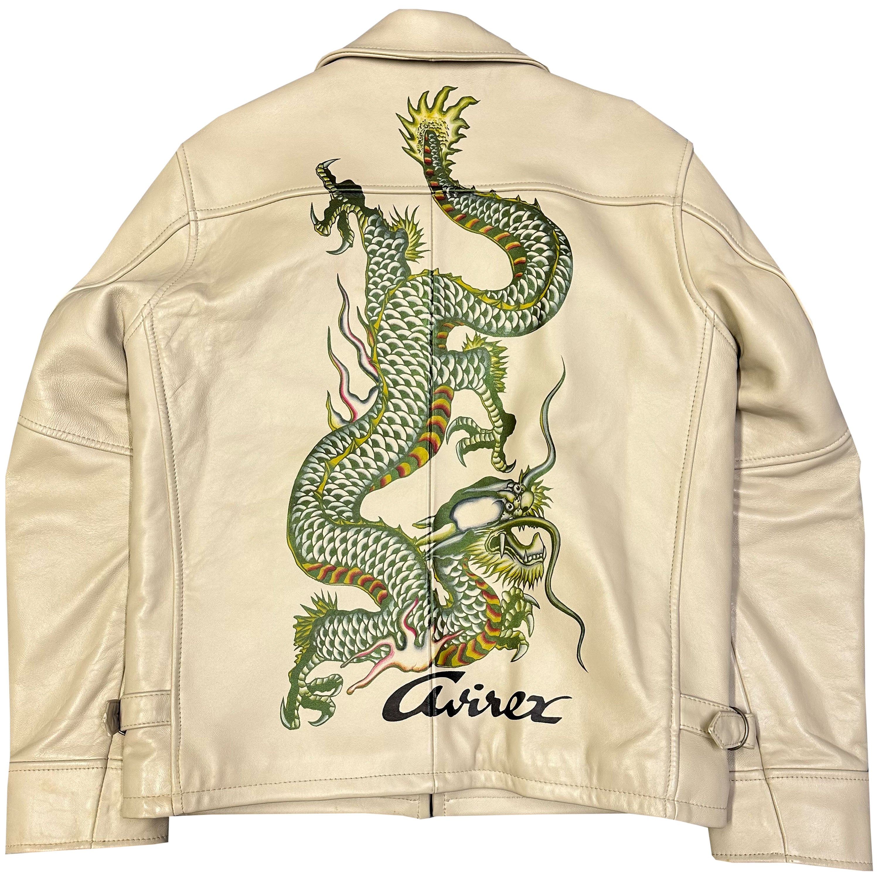 Avirex Hand Painted Dragon Leather Jacket In Beige ( M )