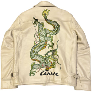 Avirex Hand Painted Dragon Leather Jacket In Beige ( M )