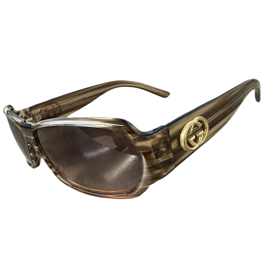 Gucci Monogram Sunglasses In Brown & Gold