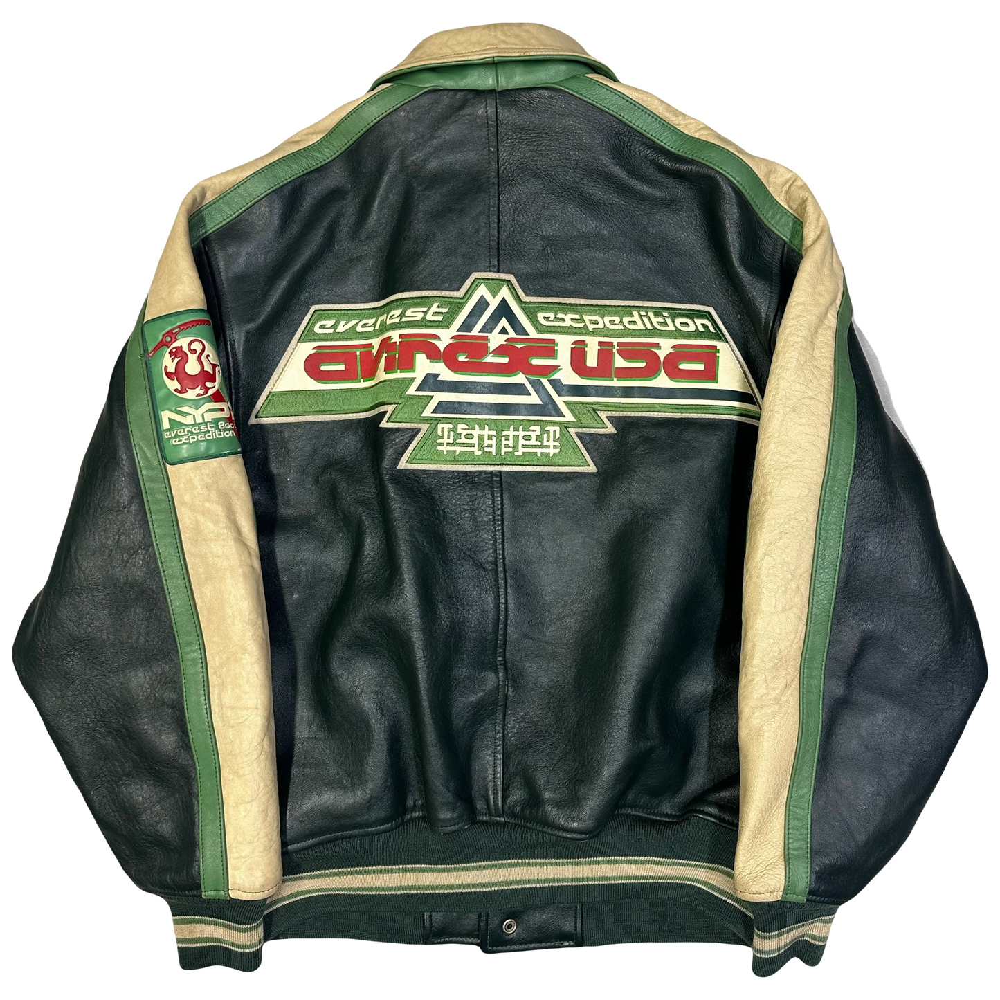 Avirex Everest Expedition Leather Jacket In Green & Beige ( M )