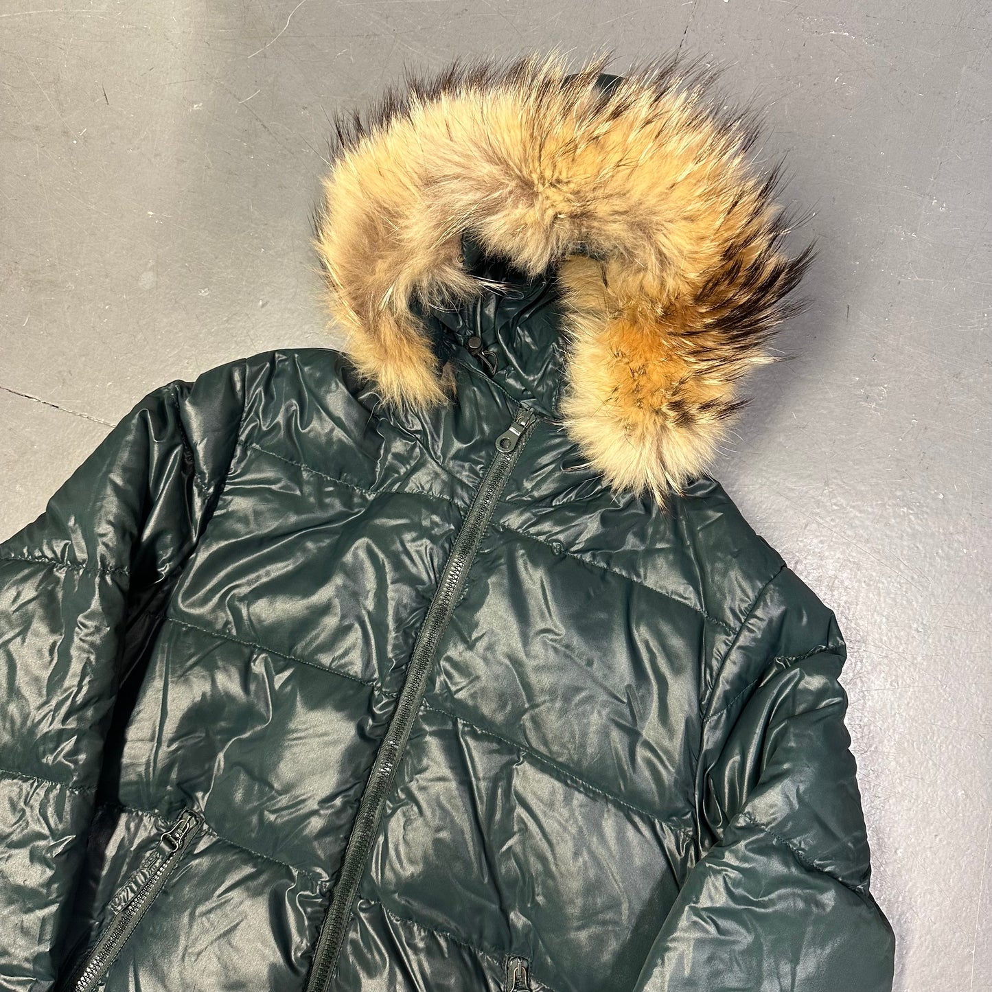 Duvetica Fur Hood Puffer Jacket In Teal Blue (S)