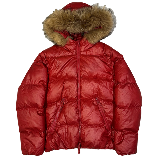 Duvetica Fur Hood Puffer Jacket In Red ( M )