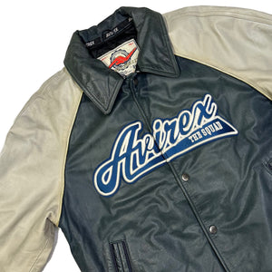 Avirex Spellout Leather Jacket In Navy & Cream ( L )