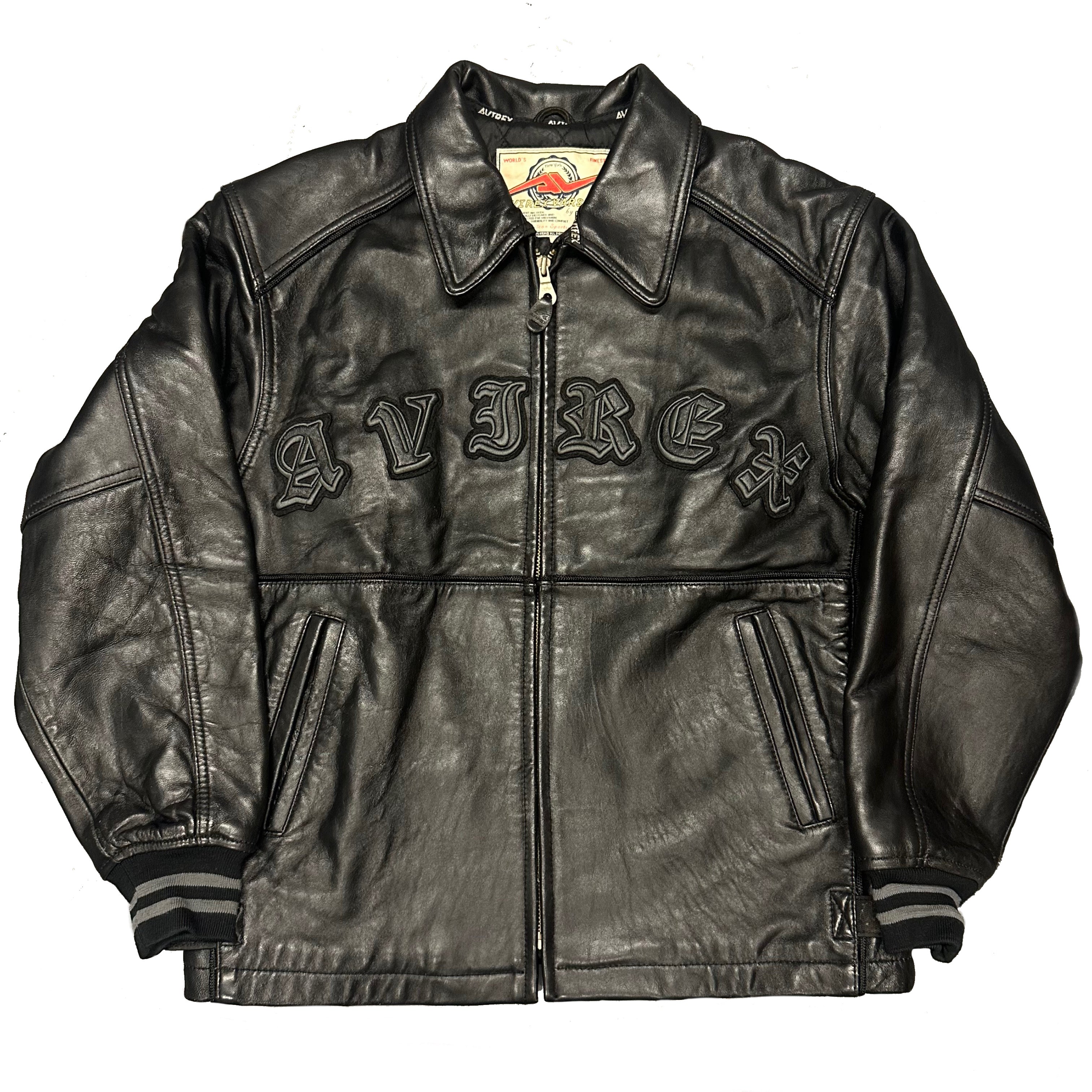 Avirex Spellout Leather Jacket In Black ( L )