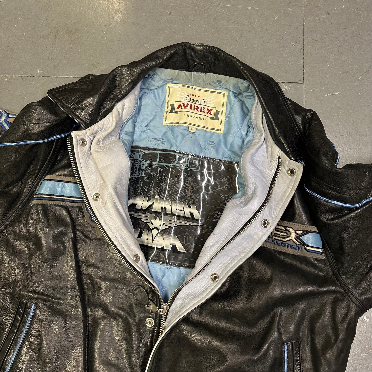 Avirex Leather Jacket In Black & Blue ( M )