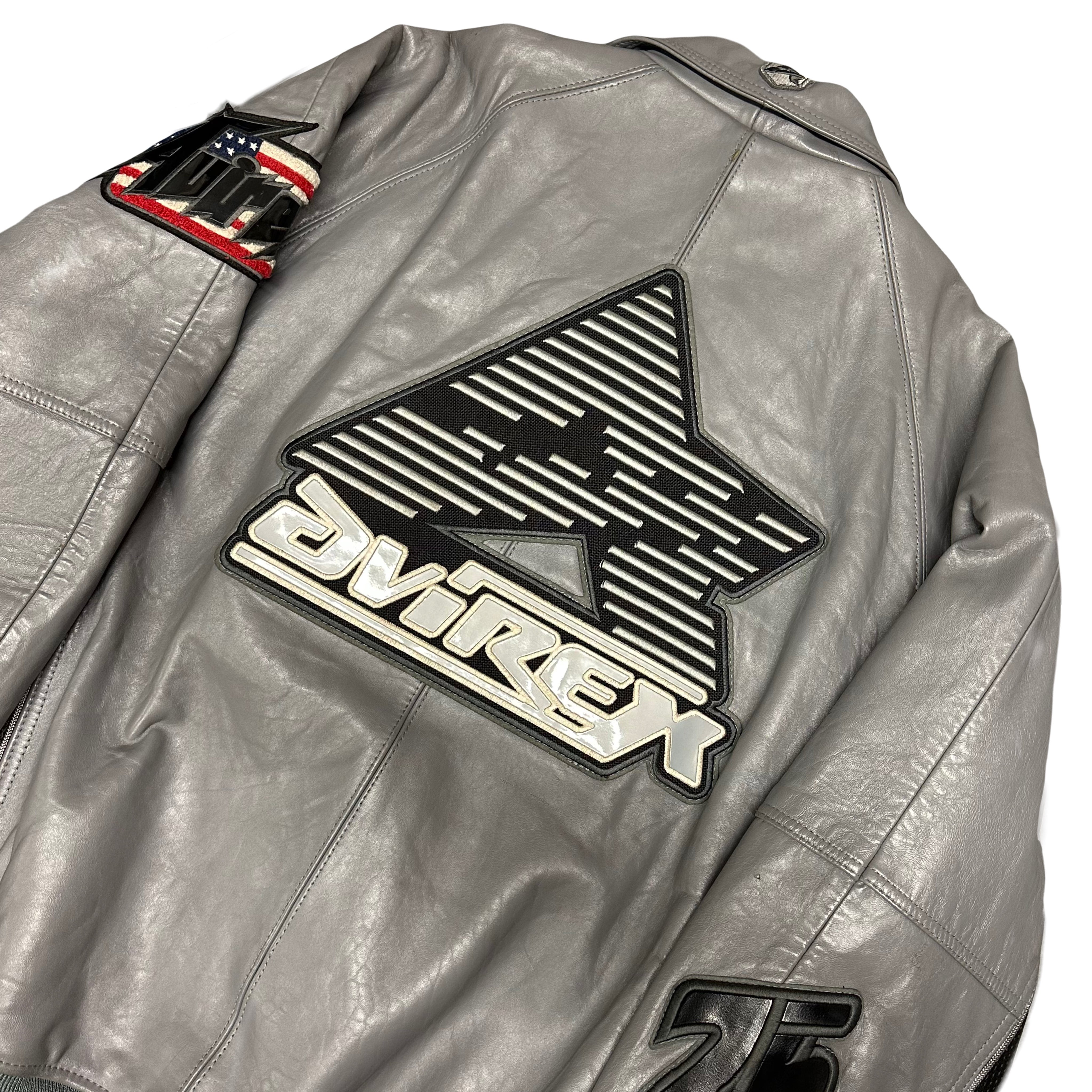 Avirex Spellout Leather Jacket In Grey ( XXXL )