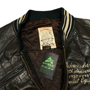 Avirex Champs Leather Bomber Jacket In Black ( S )