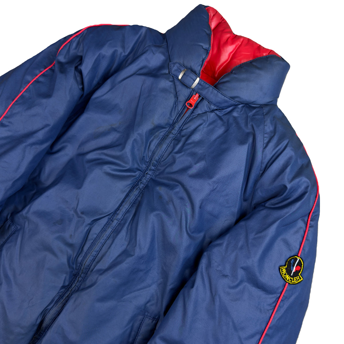 Moncler Reversible Puffer Jacket In Red & Navy (M)