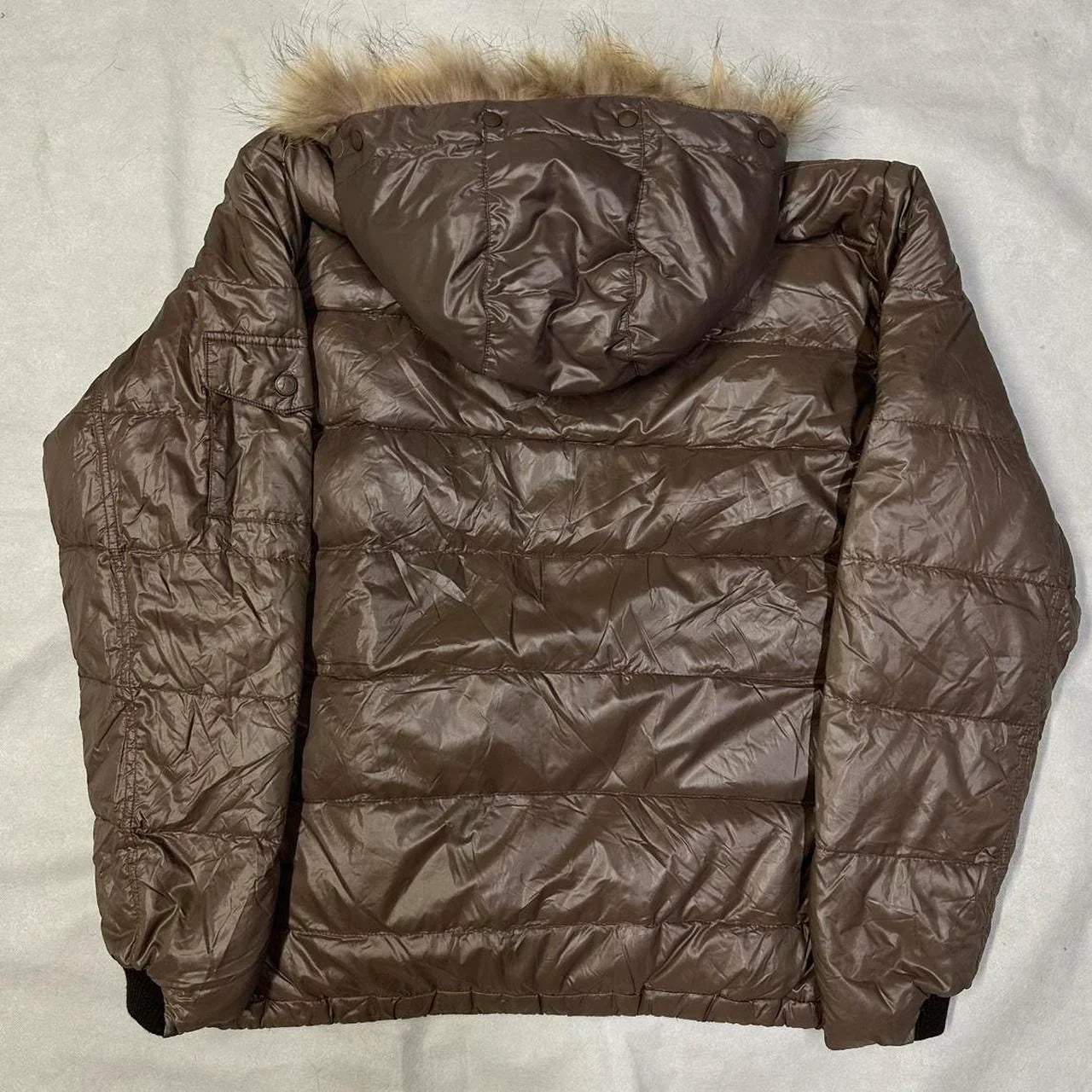 Marmot Fur Hood Puffer Jacket In Brown ( M )