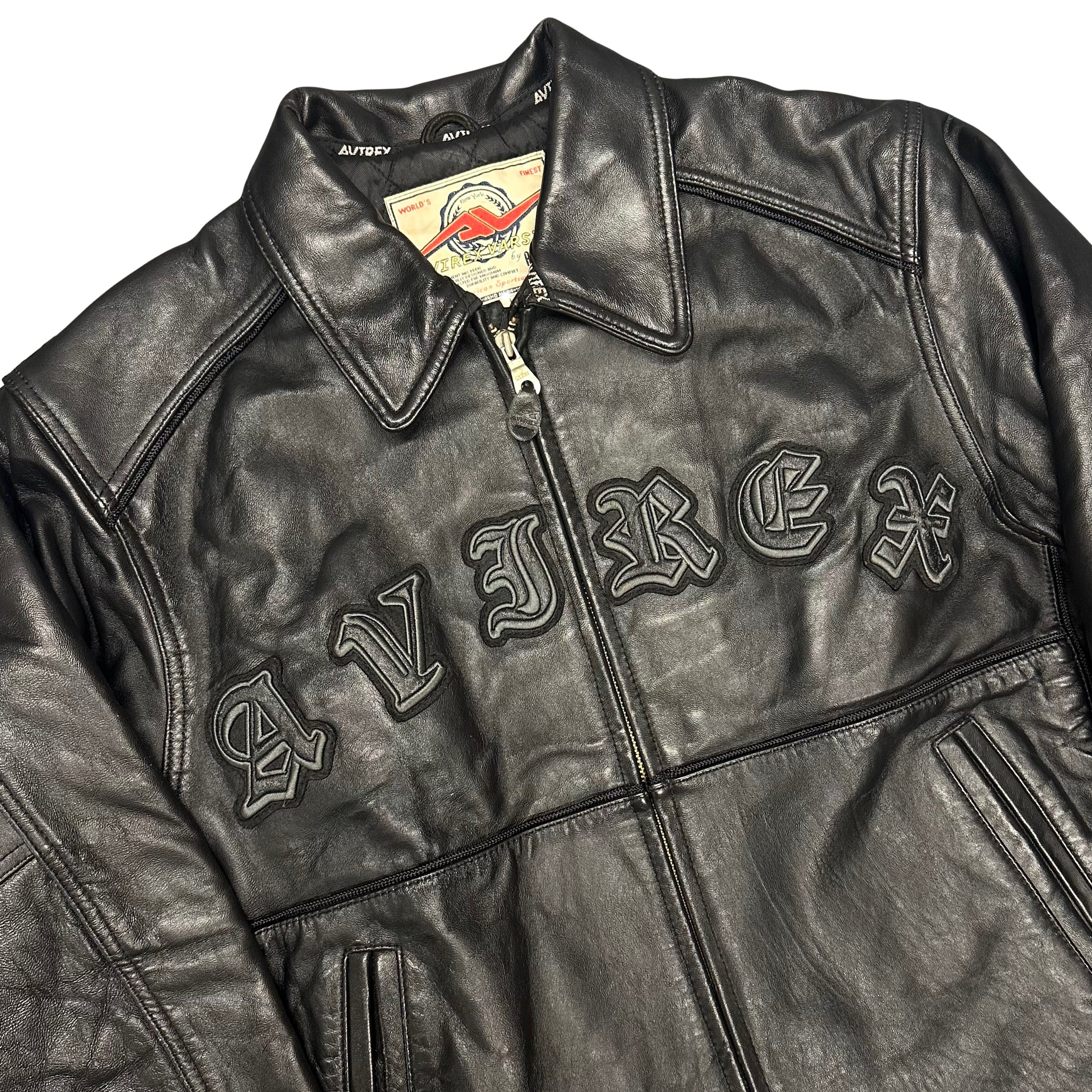 Avirex Spellout Leather Jacket In Black ( L )