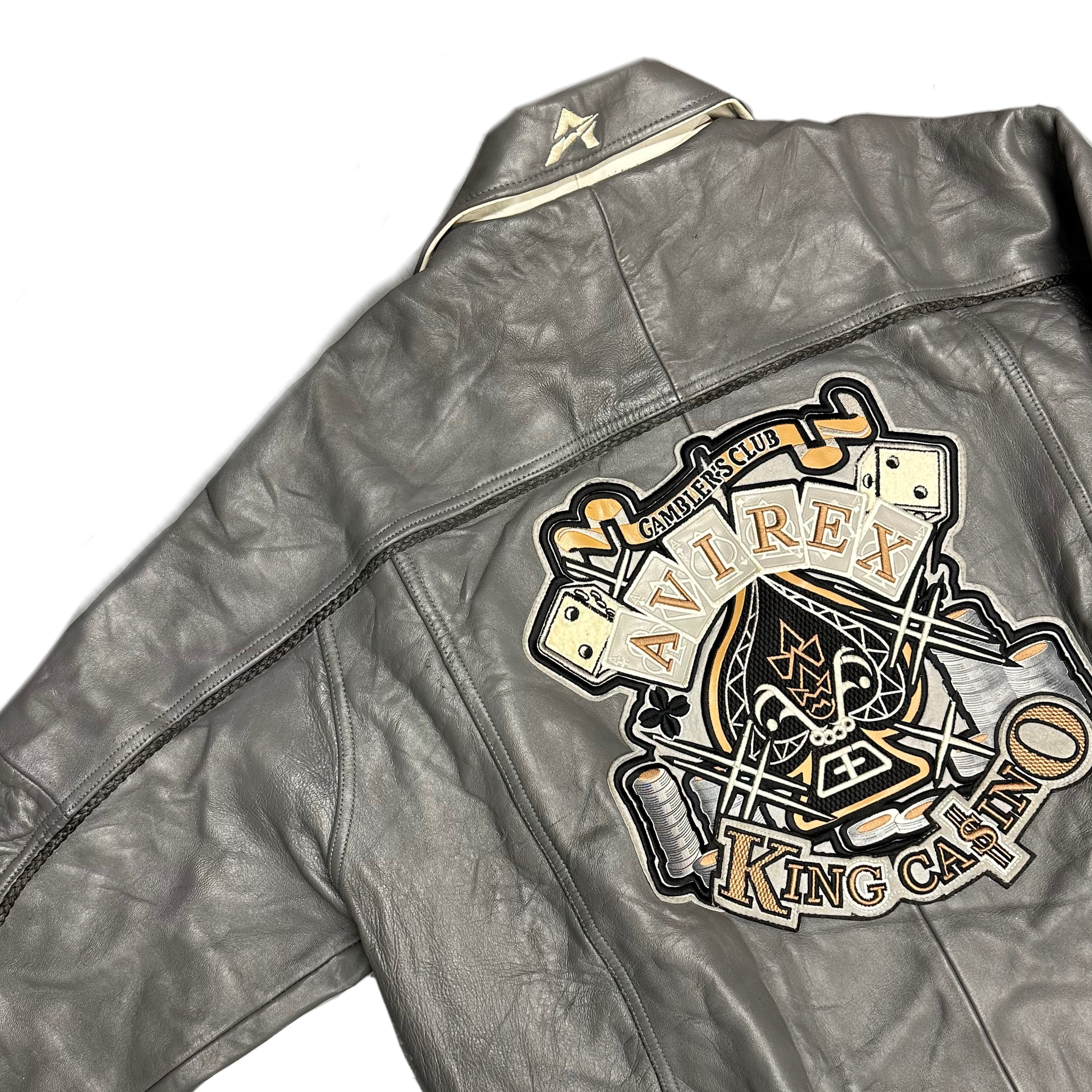 Avirex King Casino Leather Jacket In Grey ( XL )